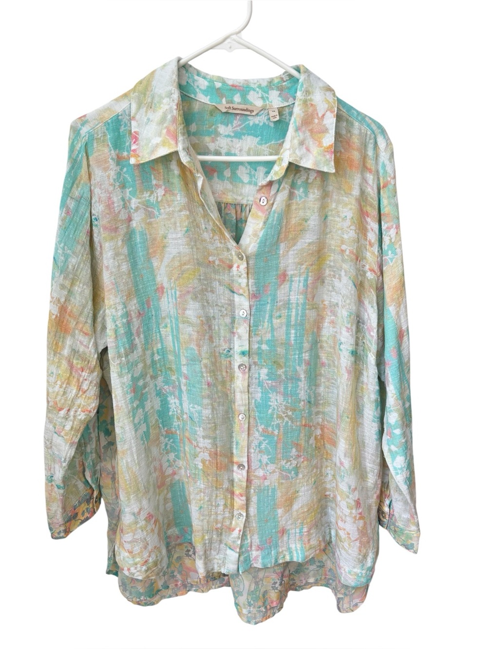 Soft Surroundings Gauzy Tunic Top Women’s 1X Multicolor Art-To-Wear Lagenlook